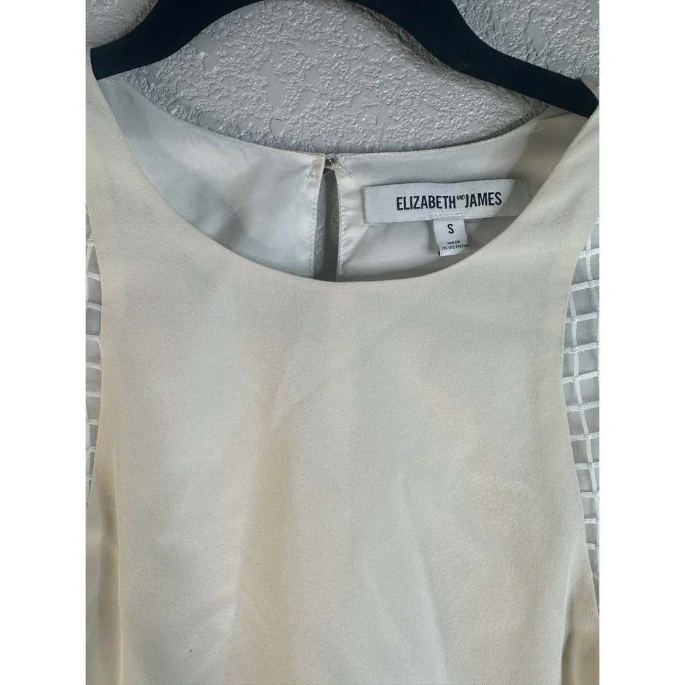 Elizabeth and James Women's Cream Grid Mesh Mixed Media Sleeveless Crop Top S